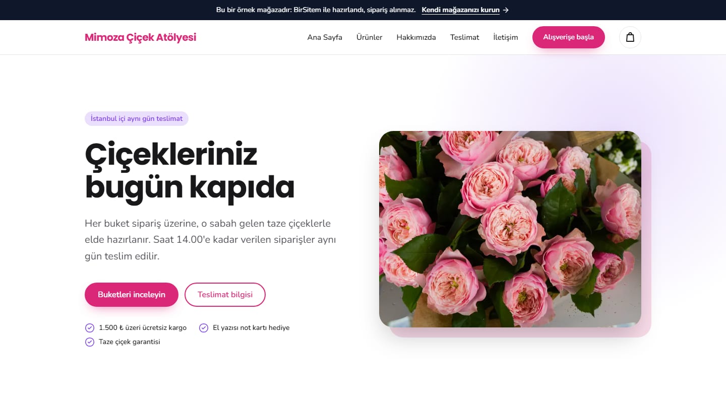 BirSitem ile hazırlanmış örnek mağaza sitesi